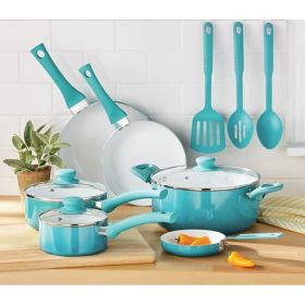 Ceramic Nonstick 12 Piece Cookware Set, Teal Ombre, Hand Wash Only Ceramic Nonstick 12 Piece Cookware Set, Teal Ombre, Hand Wash Only